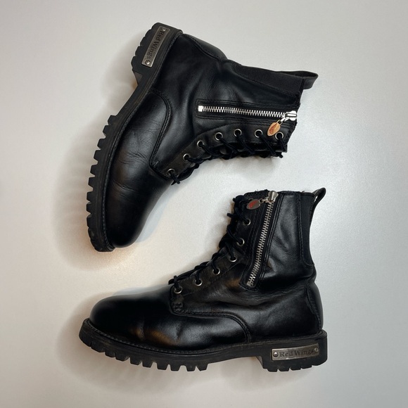 Red Wing Women's 1668 Soft Toe Black Leather Vibram Motorcycle Boots Size 8.5 - Picture 1 of 7